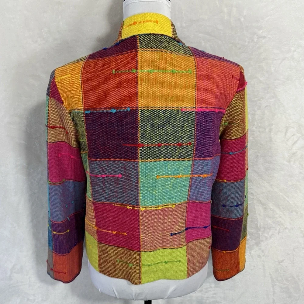 Vintage Rainbow Blazer Jacket Size XS Boxy Colorful Neon Pop Art Deco Tribal 90s